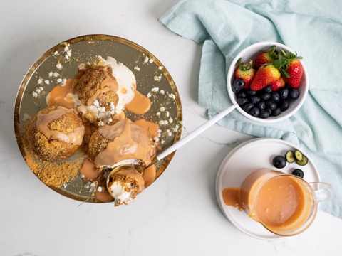 Air Fryer Ice-Cream bombs with Ginger Spice & Salted Caramel Sauce